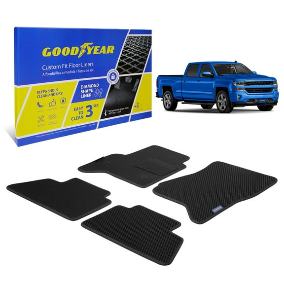 Goodyear All-Weather Car Floor Mats – Custom Fit for Chevy Silverado 1500 14-18 Crew Cab,Heavy-Duty Diamond Floor Liners for Cars,SUVs,Trucks–Ultimate Interior Car Accessories for Men&Women - GY007053