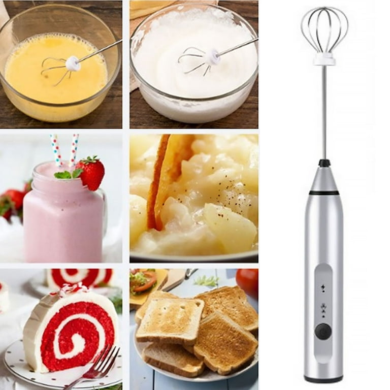 Milk Frother Handheld Detachable with Egg Beating Head, Stand. BLACK