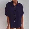 thumbnail image 4 of QLEICOM White V Neck Shirts for Women, Summer Button Down Shirt, Solid Color Lapel Short Sleeve Blouse, Casual Office Bussiness Shirts Plain Blouses Tops Blue S, 4 of 4