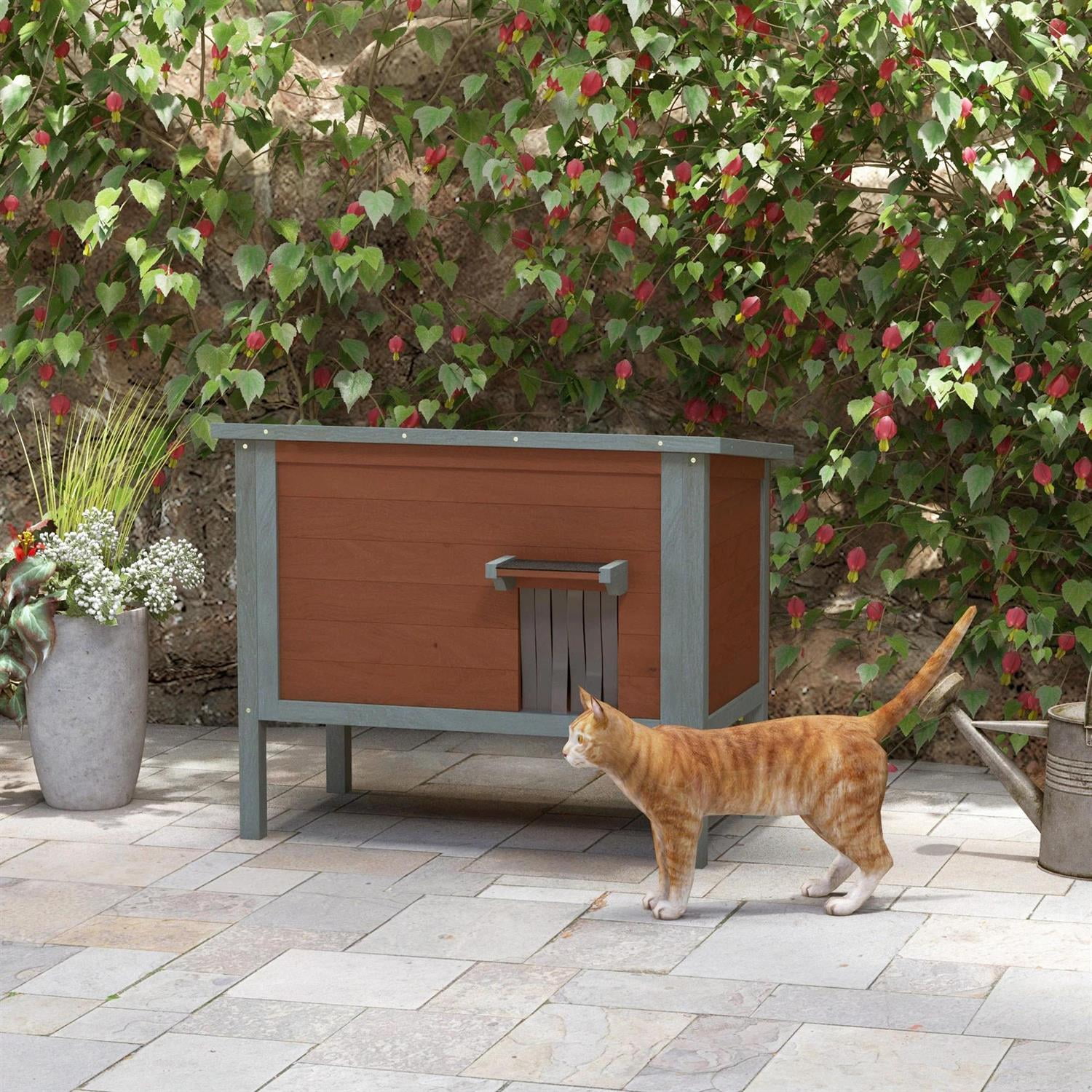 Pefilos Outdoor Weatherproof Cat House with Removable Floor, Wooden Feral Shelter for Cats and Small Animals, Brown