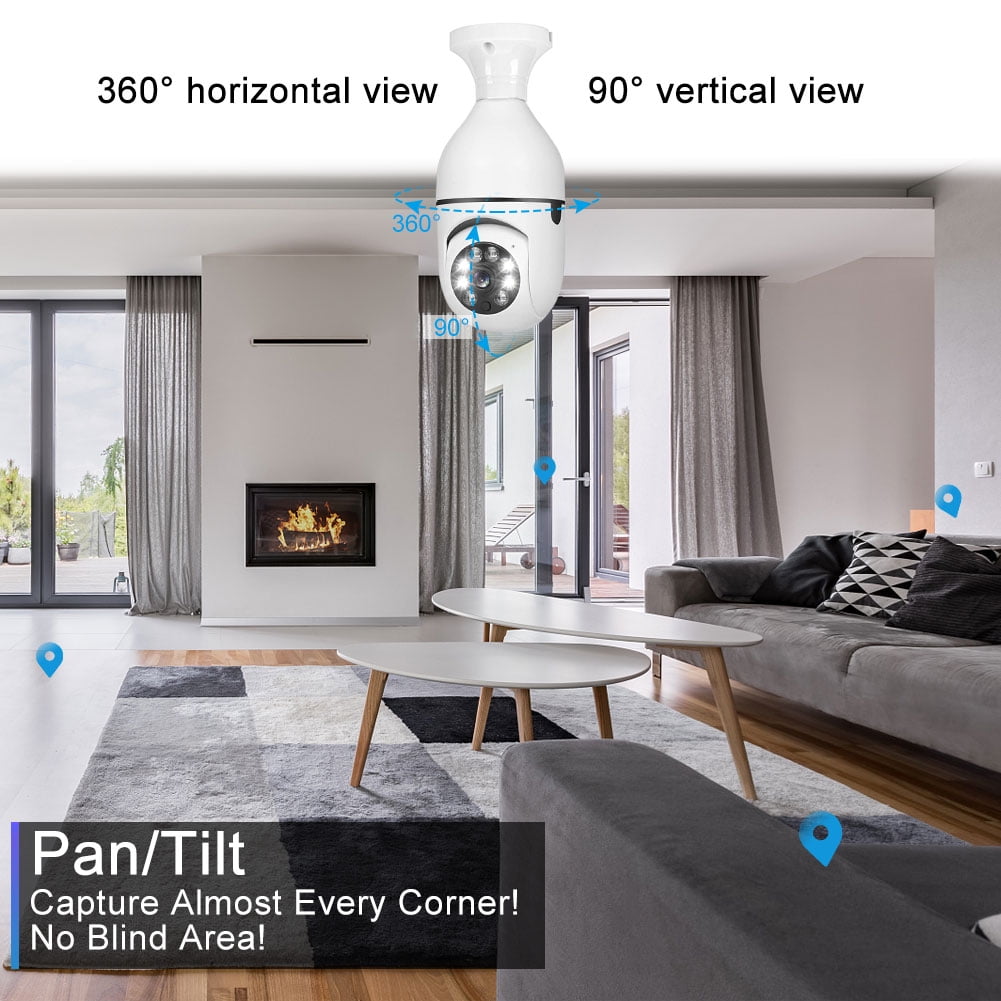 BCOOSS Home Security Camera Wireless WIFI Outdoor Surveillance Camera with Light Bulb 1080 HD Motion Detection 360 Degree Wide Angle