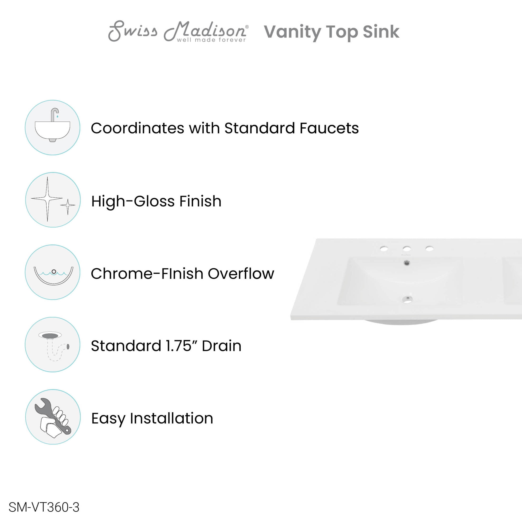 60 inch Vanity Top Bathroom Sink with 3 Holes