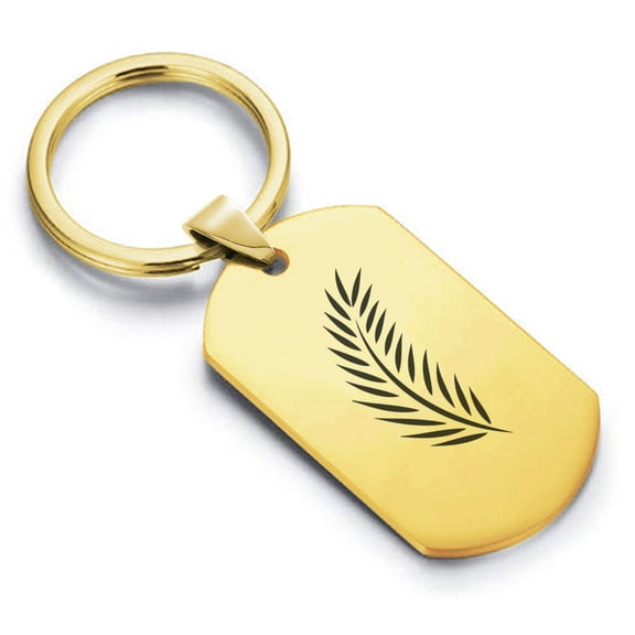 Stainless Steel Religious Palm Branch Dog Tag Keychain Circle Ring