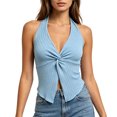 thumbnail image 4 of Tsesme Women's Halter Backless Crop Tops, Deep V Twist Front Sleeveless Tank Tops, Slim Fits Ribbed Knit Going out Camisole L, 4 of 6