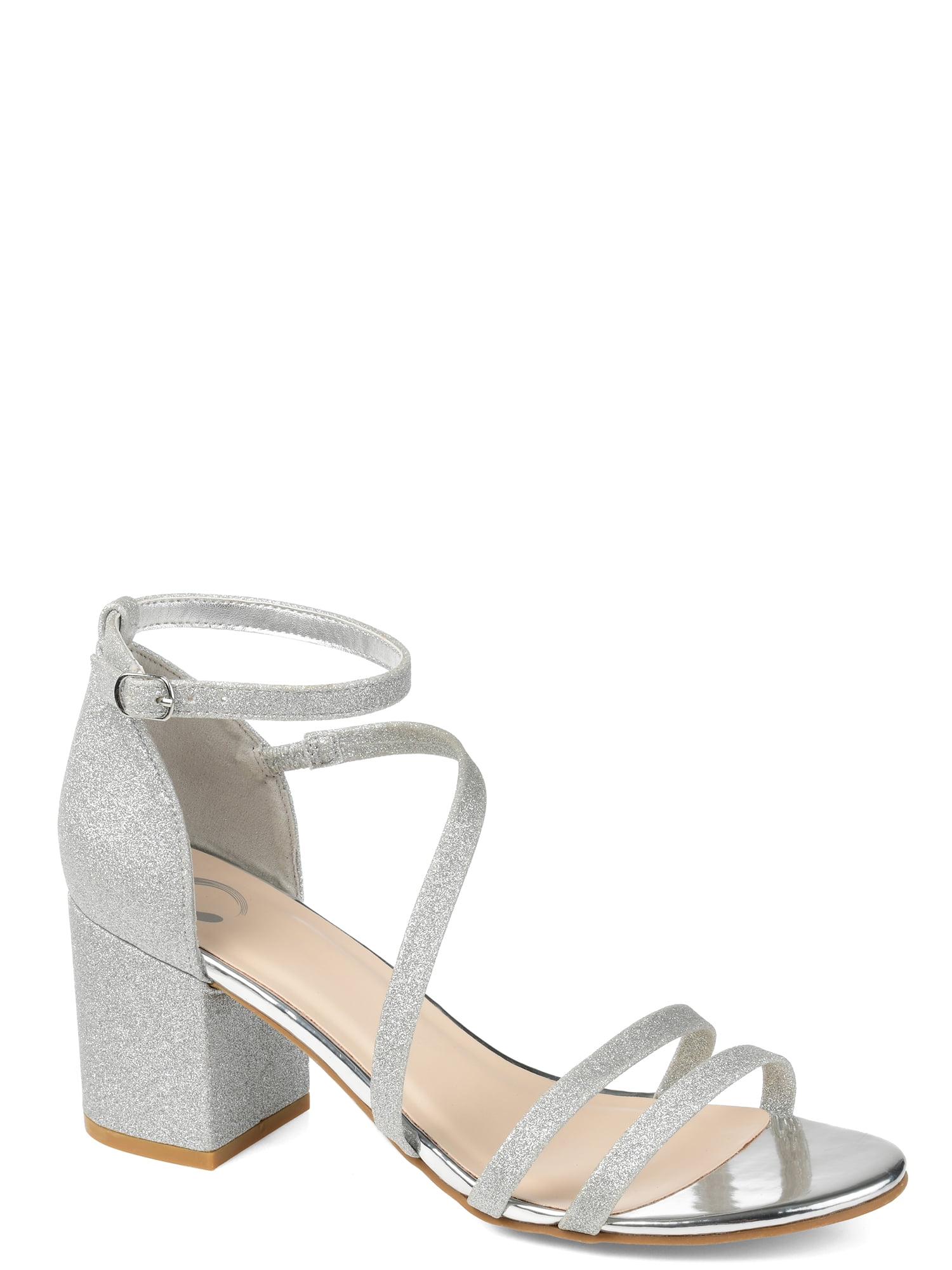 silver low high heels