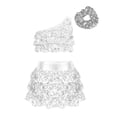 thumbnail image 1 of TiaoBug Tenues 3 Pcs pour Filles Costume de Danse Hip Hop à Sequins Jupe Courte avec Bandeau pour Enfants Salsa Rumba Latin Argent 8, 1 of 6