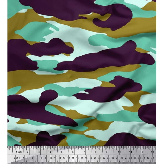 Soimoi polyester Crepe Fabric Two Tone With White Camouflage Print Fabric by the Yard 42 Inch Wide