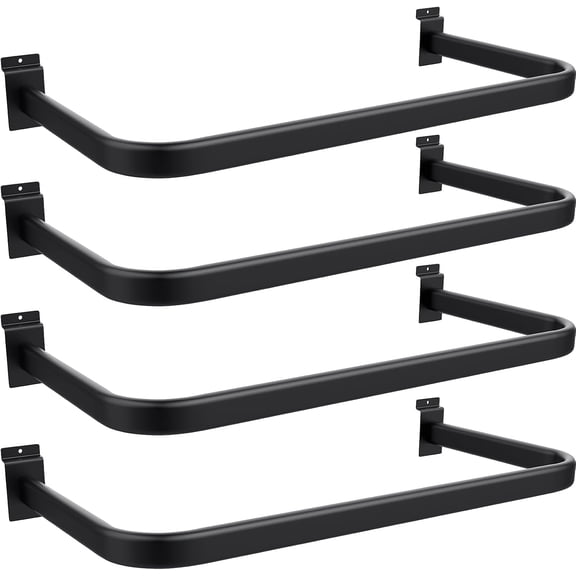 4 Pack 24 Inch Slat Wall U-Shaped Hangrail Tubing Handrail Slatwall Hanging Hooks Black Metal Handrail Hanger for Slatwall Retail Displays Bracket Clothing Rack Home Use (4, Black)