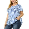 thumbnail image 4 of Agnes Orinda Women's Plus Size Tips Stripes Round Neck Short Sleeve Shirts Boho Summer Blouses, 4 of 6