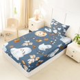 thumbnail image 4 of Homewish Blue Watercolor Ghost Pumpkin Twin Sheets for Girls, Fall Oak Leaf Bedding, 3-Piece, 1 Flat Sheet, 1 Fitted Sheet and 1 Pillowcase, 4 of 5