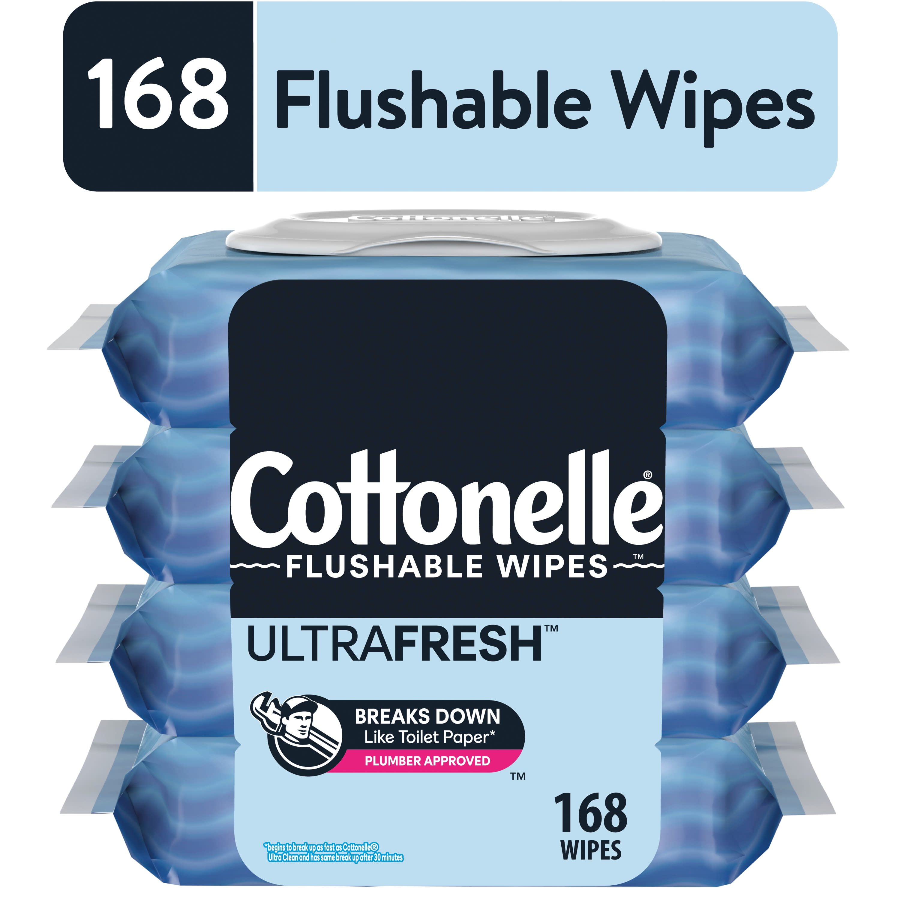 Cottonelle Ultra Fresh Flushable Wipes, 4 FlipTop Packs, 42 Wipes per Pack (168 Total Flushable