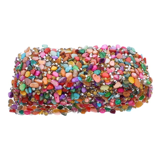 EeaseCA 1 Meters Colorful Rhinestone Shell Trim Bling Ribbon Sewing on Trim for Dress Sash Belt DIY Bags Shoes Embellishments (3.5cm Width)