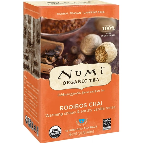 Numi Organic Tea, Rooibos Chai, Tea Bags, 18 Ct