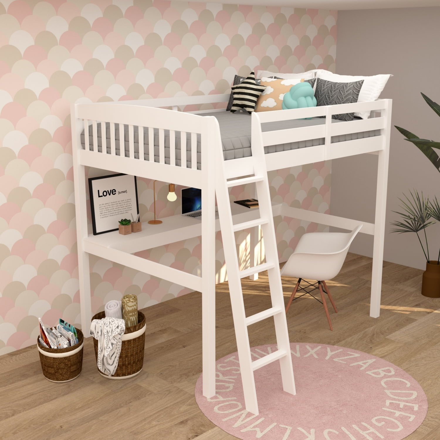[Hottest Sale] Full Size Loft Bed with Desk Underneath ,Harper & Bright