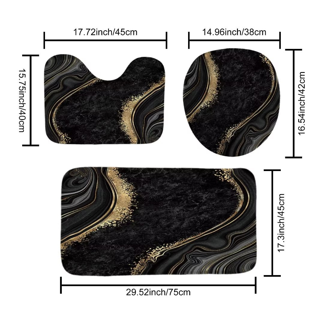 4Pcs Luxury Marble Shower Curtain Sets, Bathroom Set with Shower Curtain,Toilet Lid Rug, Contour Mat and Bath Mat, Shower Curtain with 12 Hooks for Bathroom Sets Decor 72 x 72 Inch, Black
