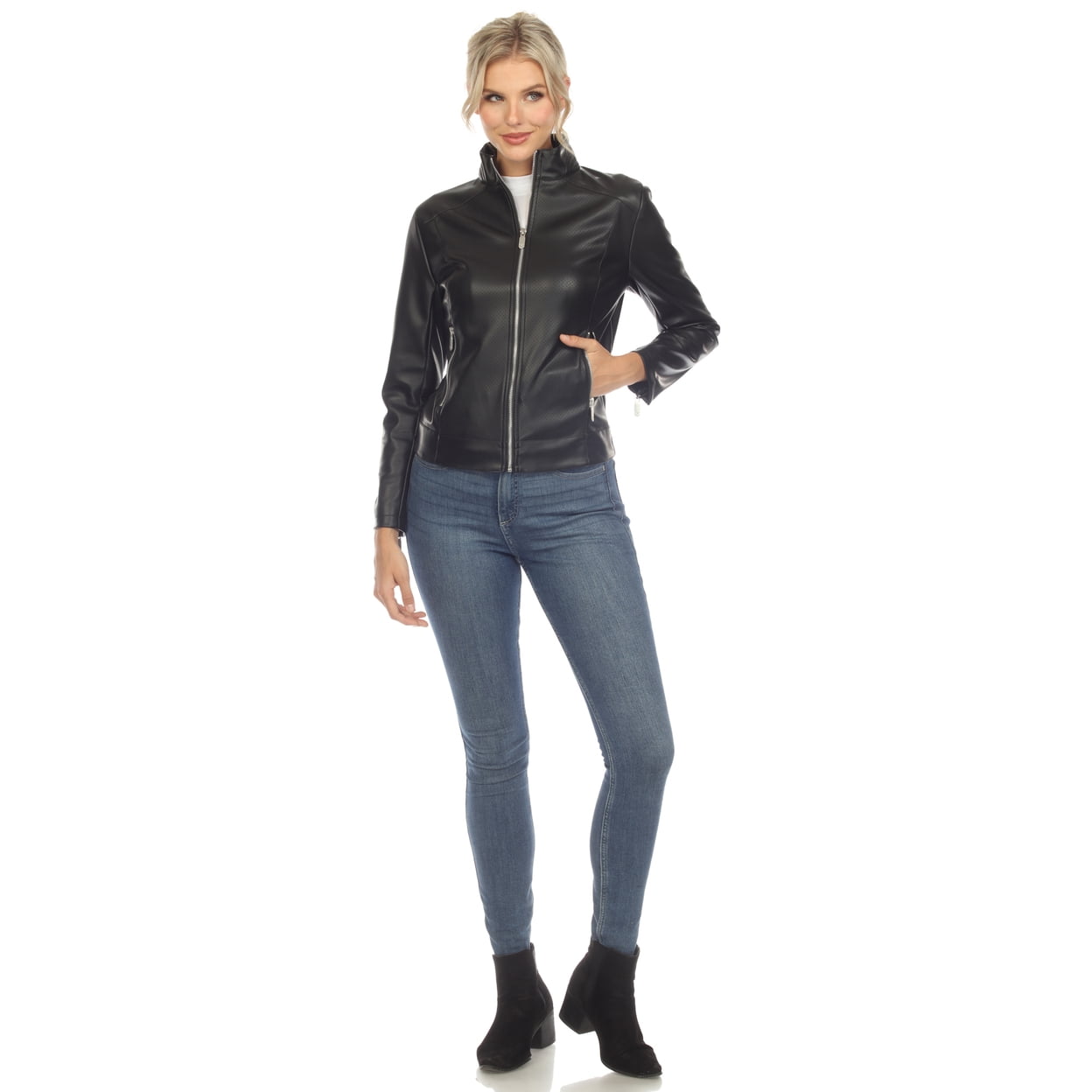 White Mark Womens Classic Biker Faux Leather Jacket Sizes Available Sustainable