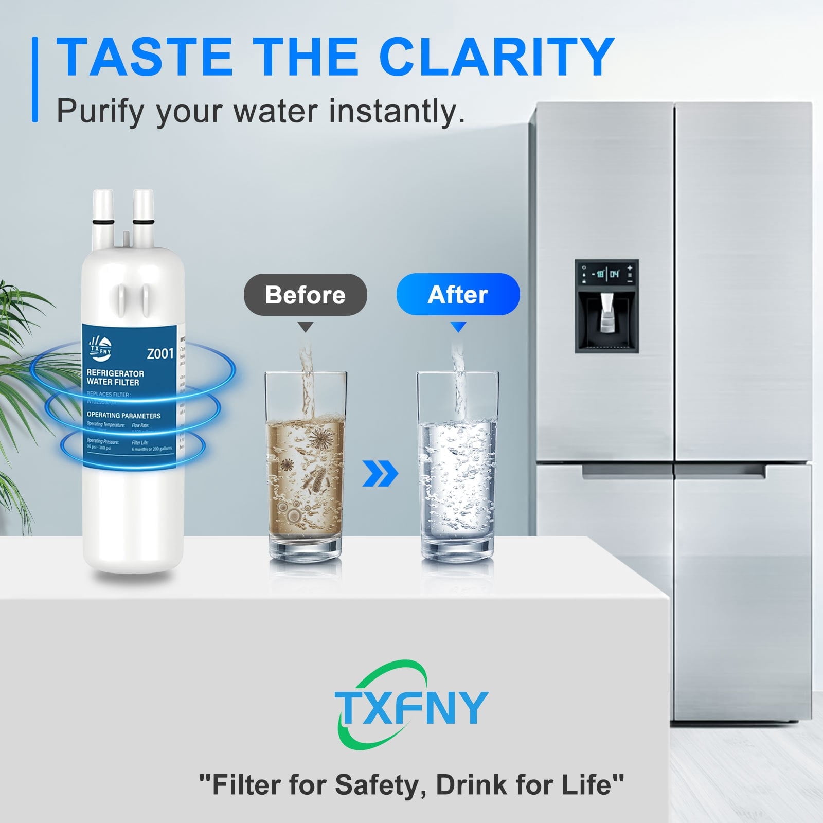 TXFNY EDR1RXD1 Refrigerator Water Filters,Compatible with Whirlpool Refrigerator Water Filter, Compatible with W10295370, EDR1RXD1, P4RFWB, Kenmore 46-9081, Kenmore 46-9930, 2 Pack