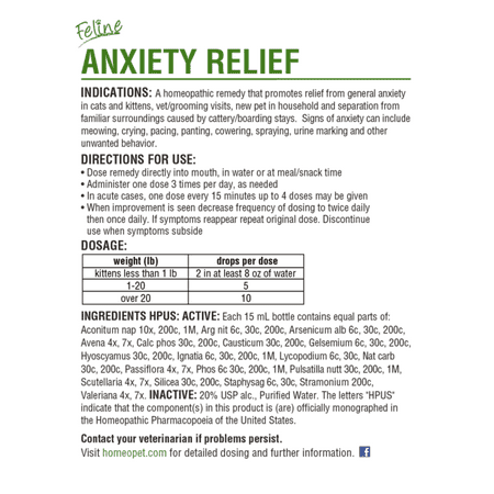 HomeoPet Feline Anxiety Relief Calming Natural Pet Relaxant Solution for Cats, 15-Milliliter Bottle