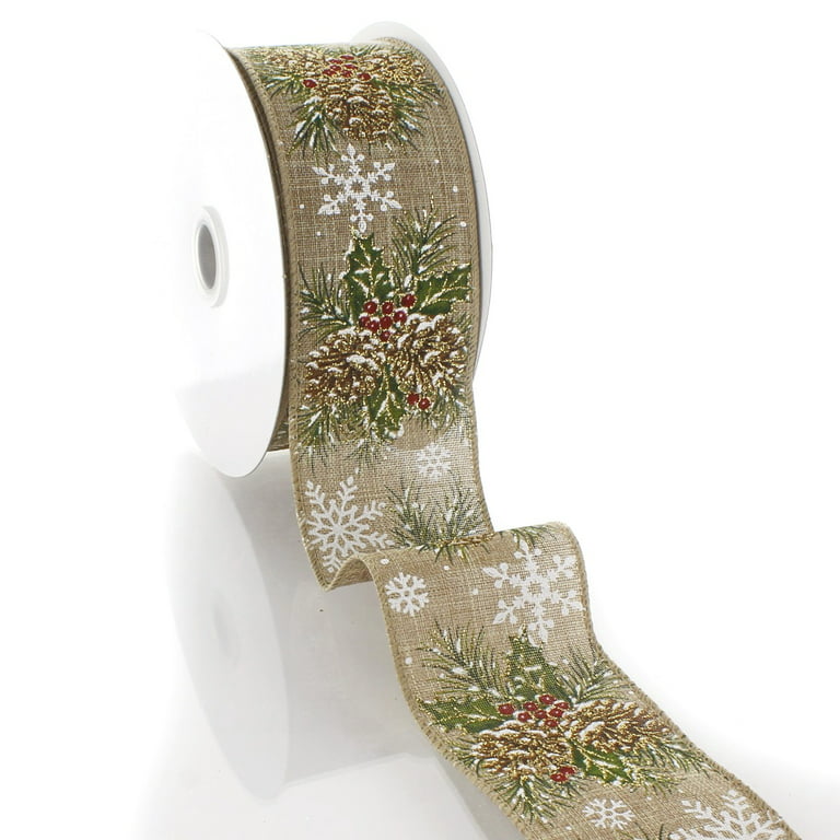 Ribbon Traditions Brown Glitter Pinecone Wired Ribbon 2 1/2 by 10 Yards