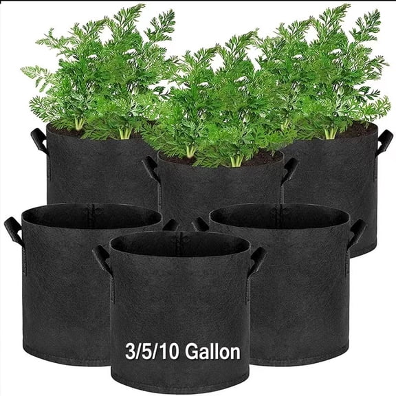 3/ 5/10 Gallon Growth Bag , Thick Fabric Flowerpot Suitable for Plants, Strong Handle and Reinforced Stitching, with Label, Black.