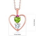 thumbnail image 2 of 18K Rose Gold Plated Silver Green Peridot Sky Blue Aquamarine and Pink Sapphire Pendant Necklace for Women (0.76 Cttw, Gemstone August Birthstone, Heart 5MM and 4MM, with 18 inch Silver Chain), 2 of 3