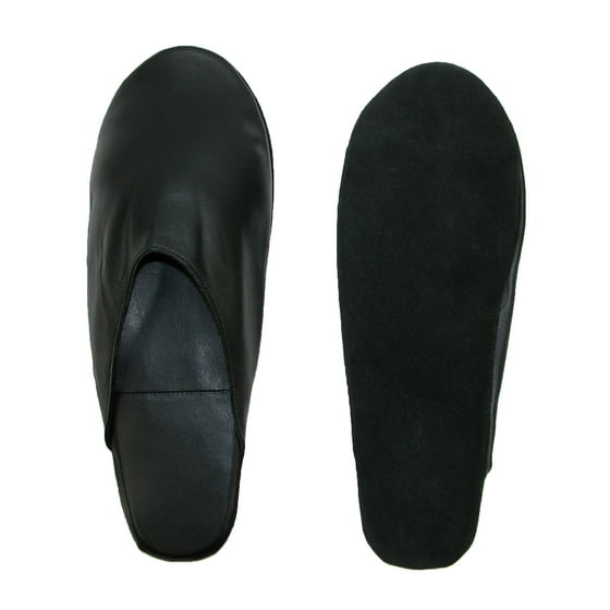 Winn International Men's Leather Travel Slippers with Case