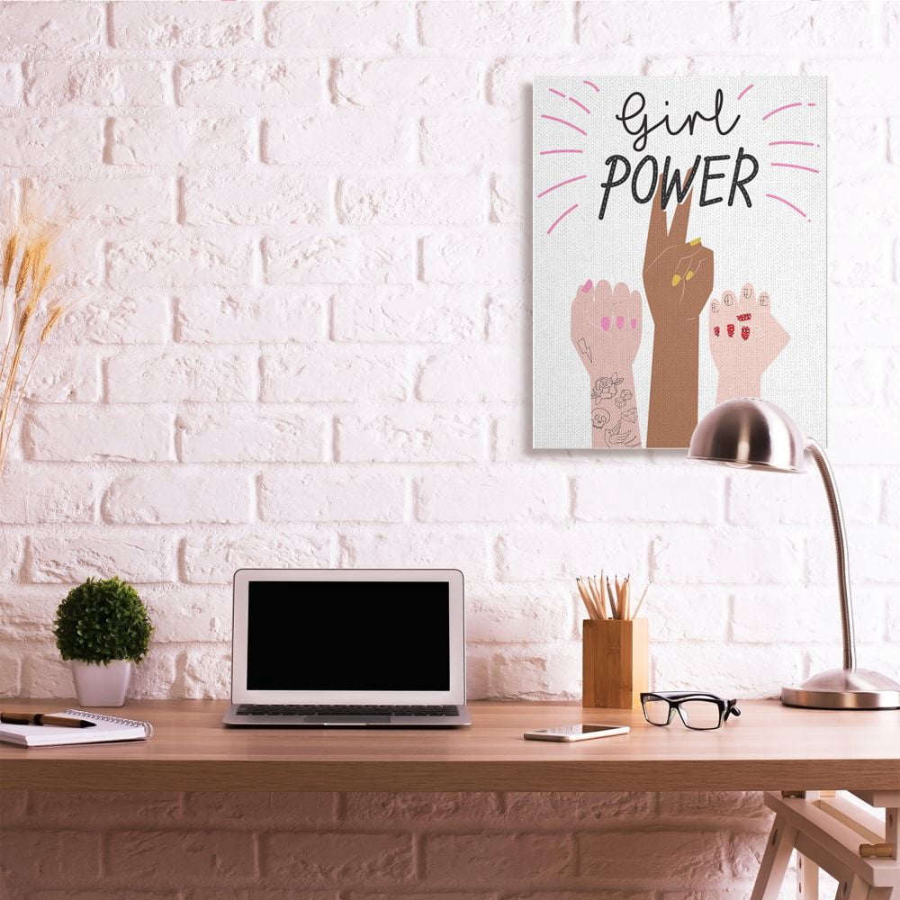 Stupell Industries Girl Power Motivational Phrase with Raised Fist Hand Poses Designed by Angela Nickeas