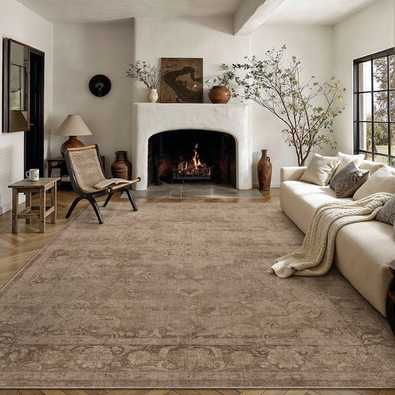 BERTHMEER 8'x10' Area Rugs for Living Room Dining Room Farmhouse Bedroom Office Oriental Vintage Traditional Carpets Non Slip Machine Washable Large Rugs, Brown