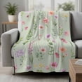 thumbnail image 2 of Pink Spring Floral Blanket Soft Cozy Warm Throw Blanket for Couch, Plush Fuzzy Flannel Fleece Blankets for Sofa, Farmhouse Flowers Sage Green Leaves Bed Blankets Lightweight Gifts for Women, 30"x40", 2 of 9