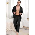 thumbnail image 6 of GIRUNS Men's Pajamas Set Soft Sleepwear Button Down Long Sleeve and Long Pants with Pocket Loungewear Sets Black 2XL, 6 of 7