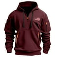 thumbnail image 4 of Hoodies For Men Drawstring Half Zip Long Sleeve Flag Print Pullover Tops Multi Pockets Casual Sports Sweatshirts (S, Wine), 4 of 4