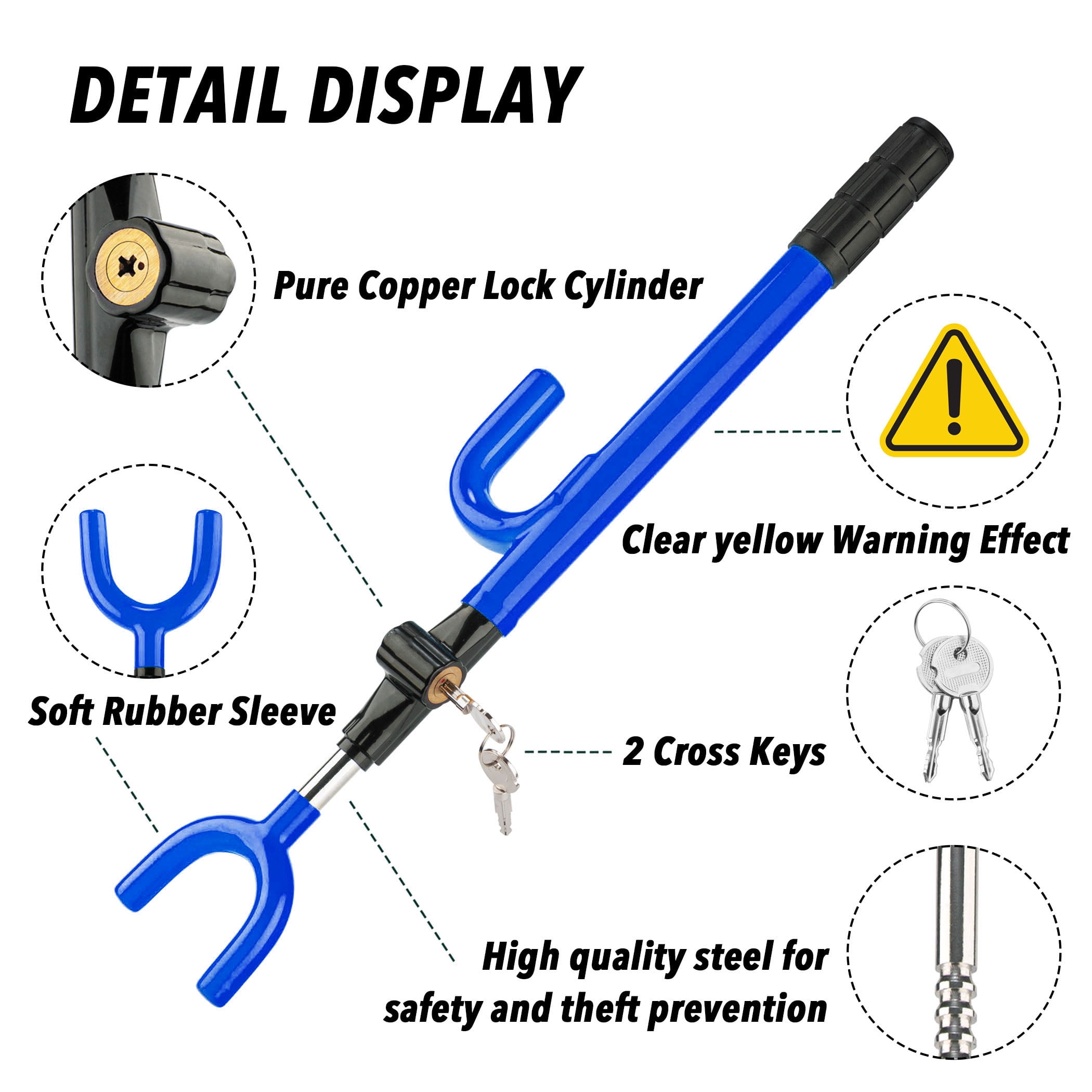CARTMAN Vehicle Steering Wheel Lock Blue Car Anti Theft Security Lock with Adjustable Length Fit for Cars Trucks Vans and SUVs