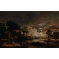 thumbnail image 2 of Van Der Neer, Aert 18x13 Gold Ornate Wood Framed with Double Matting Museum Art Print Titled - Moonlit Landscape with a View of the New Amstel River and Castle Kostverloren, 2 of 4