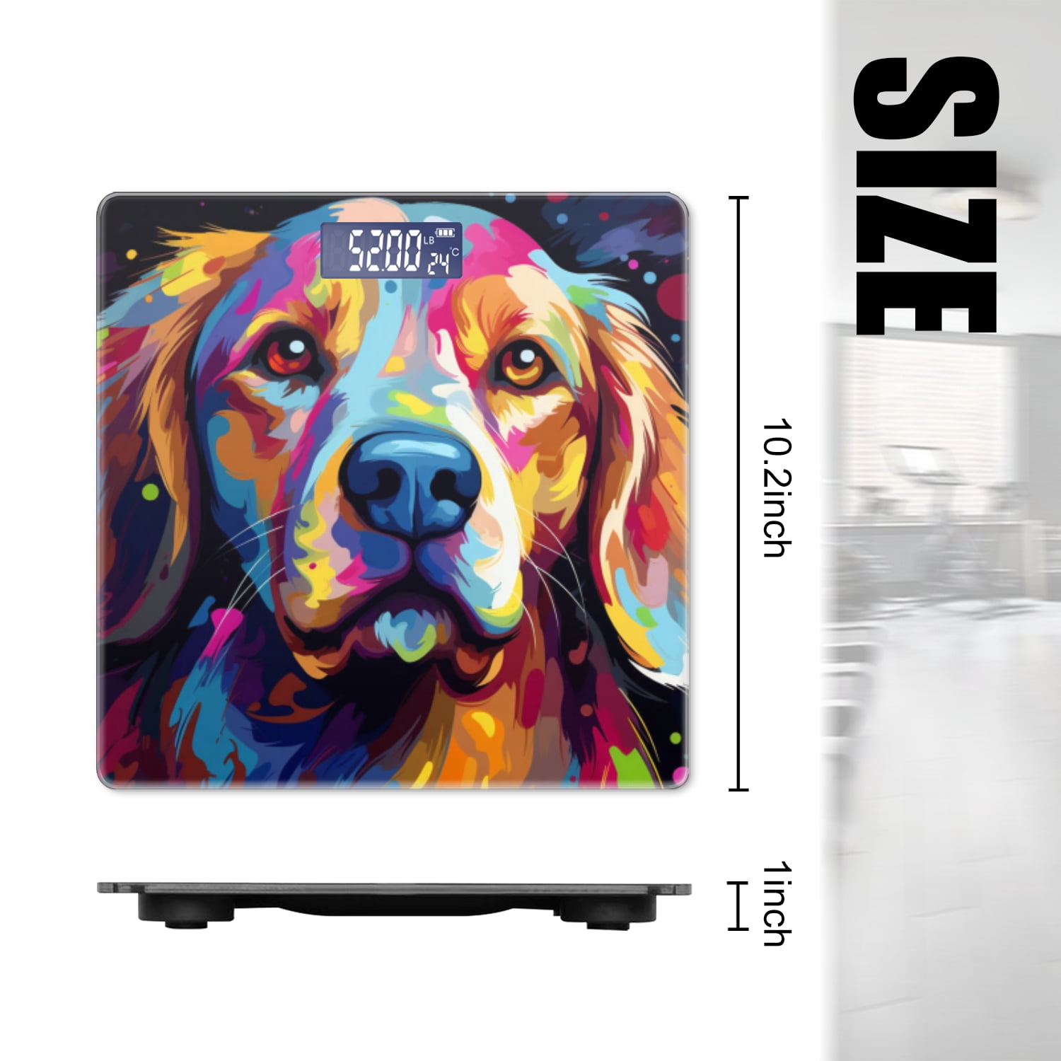 Bathroom Scale, Highly Accurate Digital Body Scale,Precisely Measures Weight up to 400 lbs-Abstract Colorful Vector Art Of Golden Retriever Dog Portrait