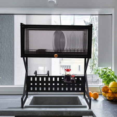 26inch Over Sink Kitchen Dish Drying Rack, Steel Dish Rack With Drainboard Kitchen Countertop Dish Drainer Utensil Holder Detachable Over Sink Cutlery Holder
