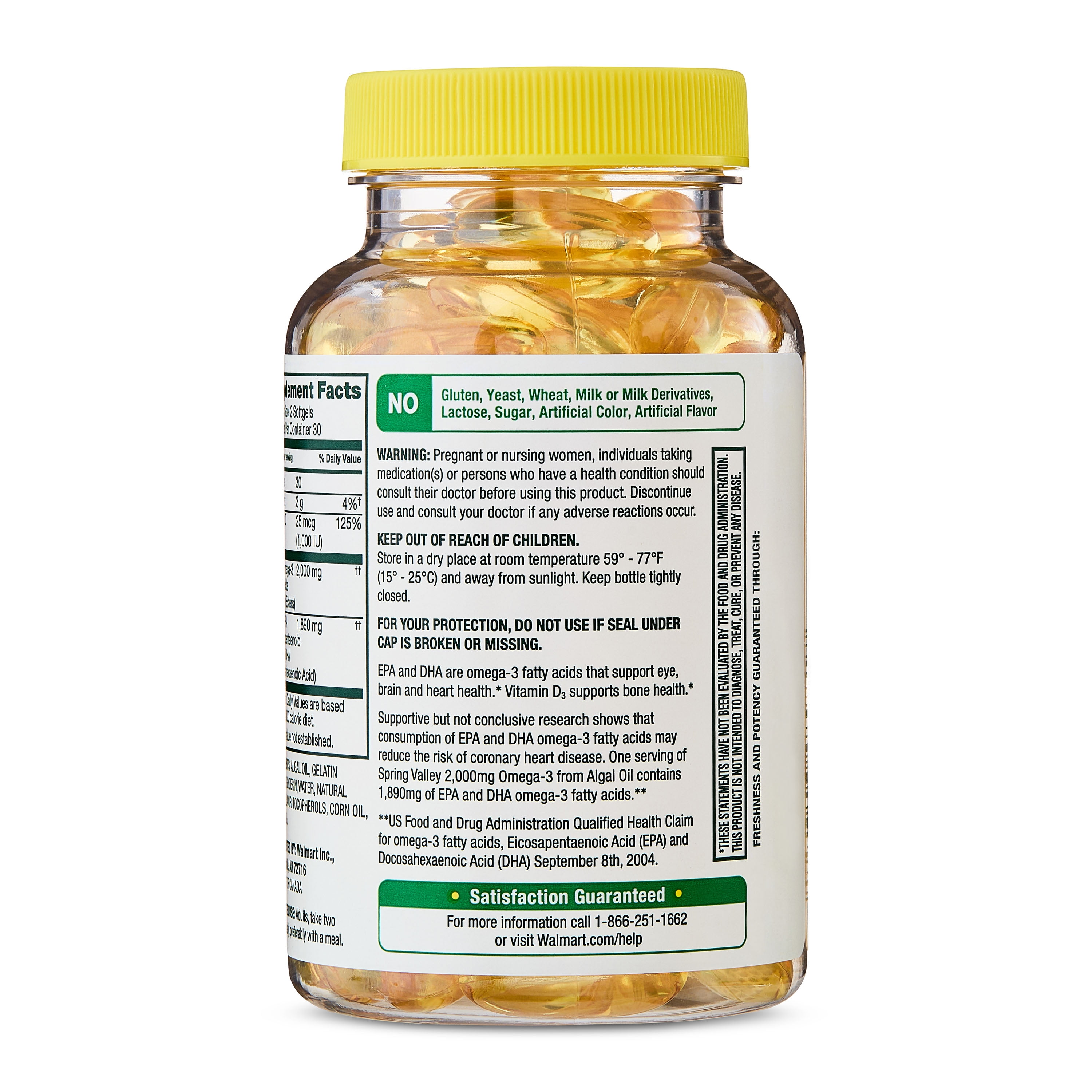 Spring Valley Maximum Care Omega-3 from Algal Oil with Vitamin D3, 2000 mg, 60 Softgels