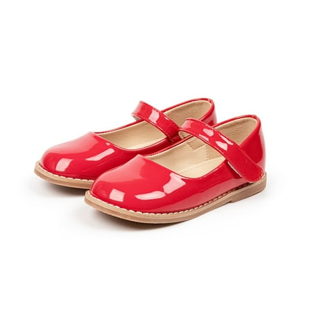 

Generic Children Toddler Girls Princess Shoes English Small Leather Shoes Spring Autumn Single Shoes Soft Sole Student Shoes with Hook and Loop Straps（5.5-6 Years Red）