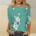 thumbnail image 2 of VBTAPA Womens 3/4 Sleeve Tops Dressy Casual Crew Neck T Shirts Trendy Cute Floral Print Blouses Work Blouse Tees Limited Time Sales Multicolor S, 2 of 6