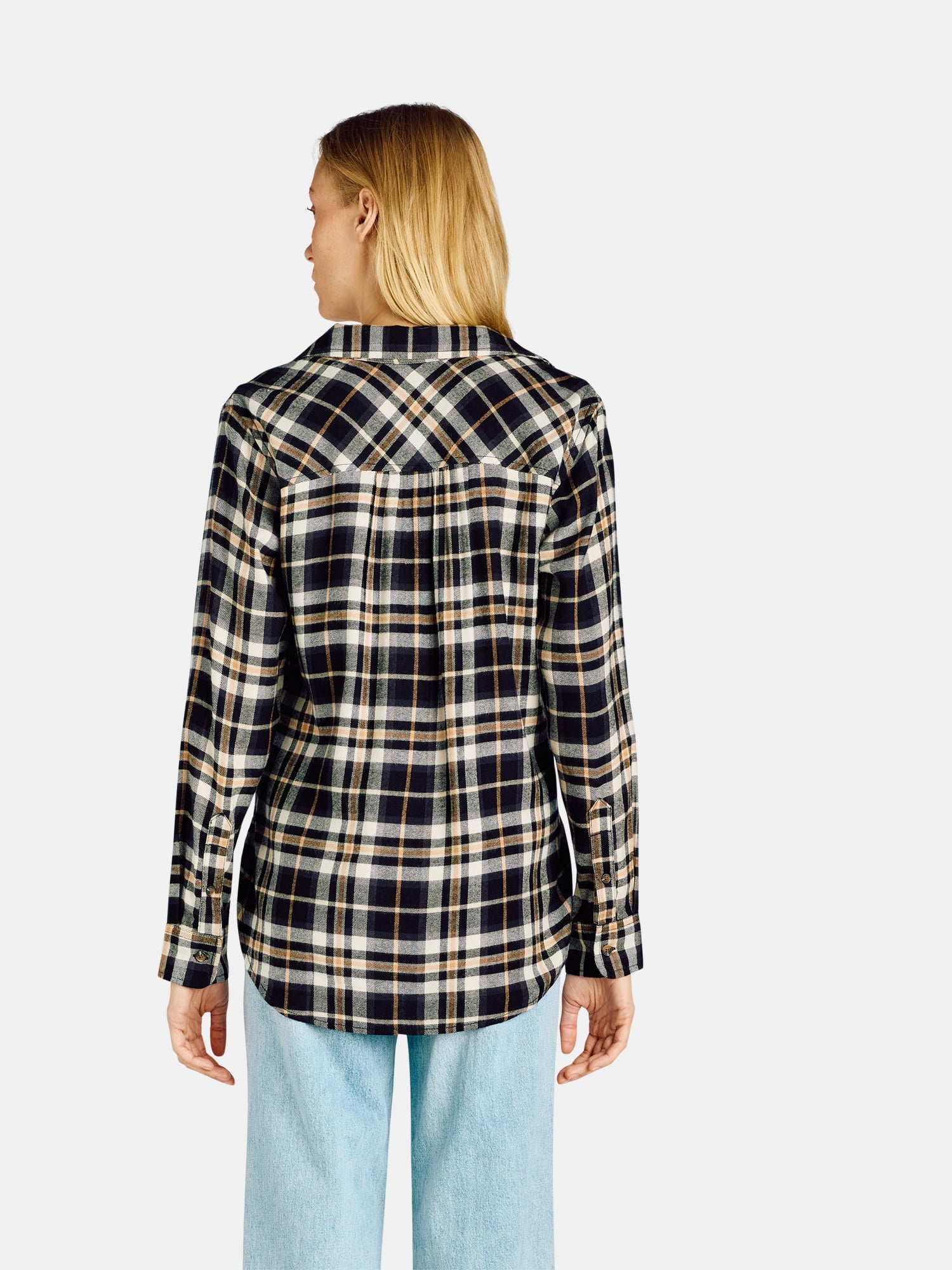 Time and Tru Women's Flannel Shirt with Long Sleeves, Sizes S-XXXL