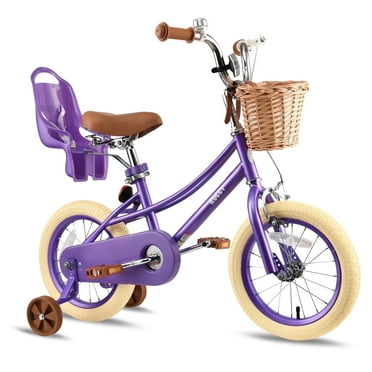 RULLY Kids Bike for Girls, 12 Inch Princess Girls Bicycle with Doll Bike Seat, Purple