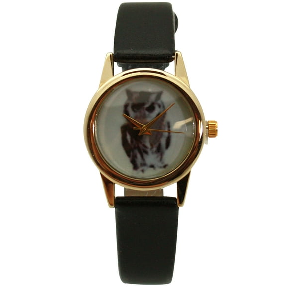 Olivia Pratt Owl Drawing Face Faux Leather Band Women Watch