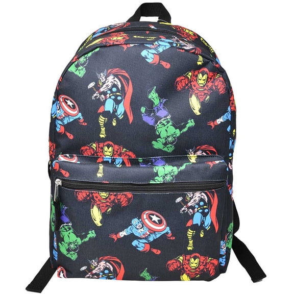 Marvel Avengers All Over Print Black 16" Nylon School Backpack for Boys, with a front Pocket
