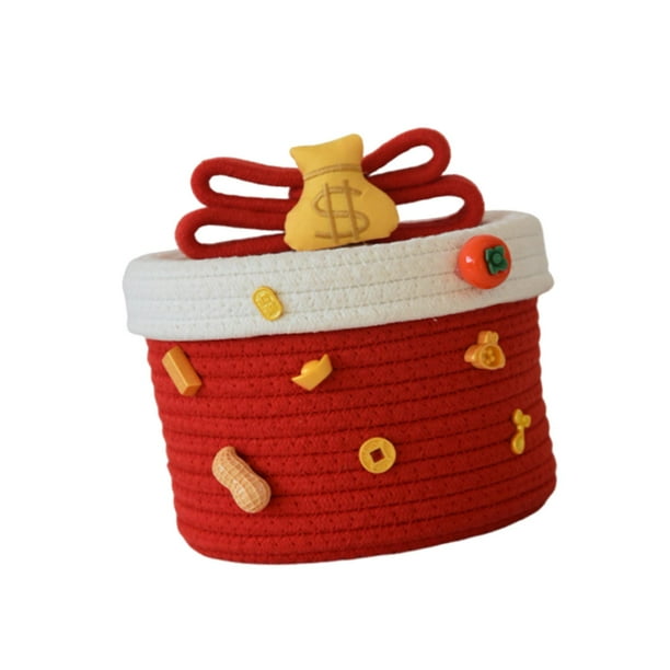 Cesta de almacenamiento de cuerda redonda con tapa, contenedor de almacenamiento, caja de decoración vacía para el hogar, contenedor organizador de Rico