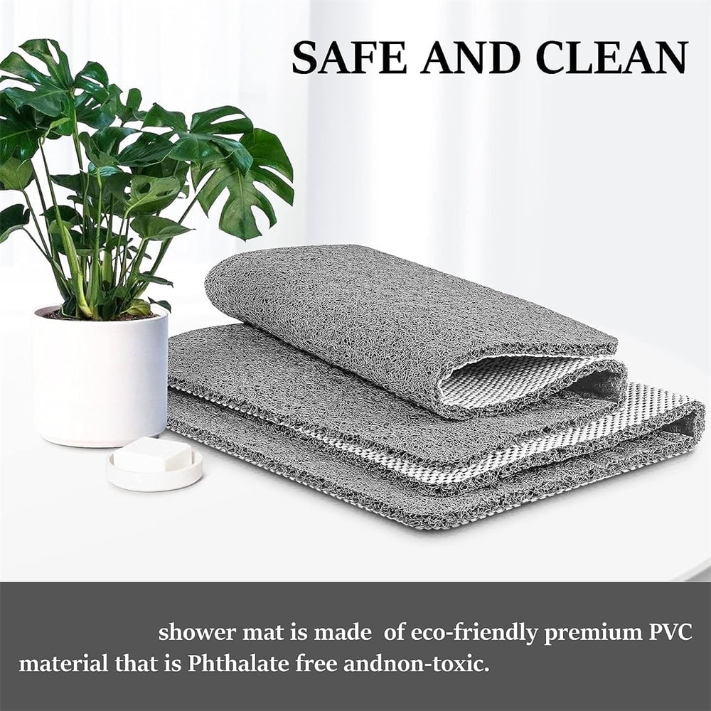 Topboutique Shower/Bathtub Mat,Soft Tub Mat,Anti Slip Showers Mats for Elderly,Quick Drying PVC Loofah Bathmat with Drain,Textured Bath for Tub,Bathroom,24x16 in,Gray