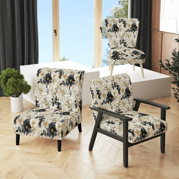 Designart "Chic Urban Victorian IV" Gray Floral Upholstered Accent Chair - Cottage Arm Chair For Living Room