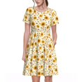 thumbnail image 1 of Disketp Brown Leaf Sunflower para Vestido de Manga Corta para Mujeres, Vestidos de Verano para Mujeres, Casual y Holgado para la Playa, 1 of 6