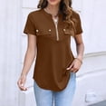 thumbnail image 2 of Womens Tops Dressy Casual Blouse Shirts Short Sleeve Zip Front Business Tops for Women Work Summer Tops Brown M, 2 of 5