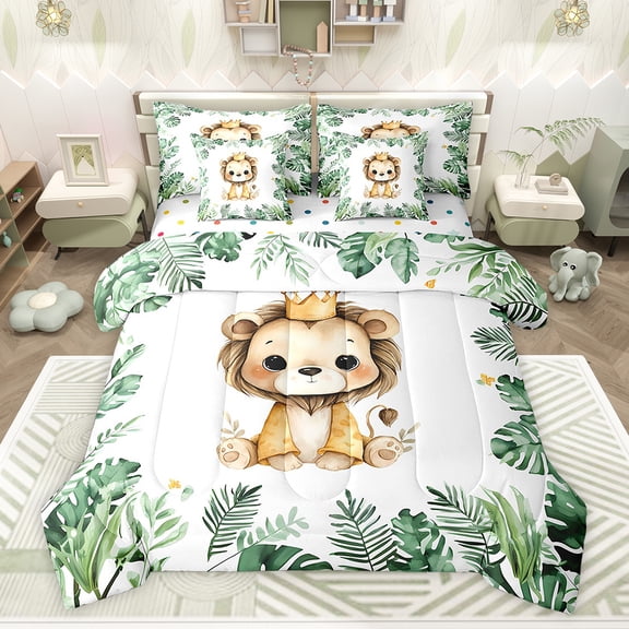Castle Fairy Kawaii Lion Animal Twin Bedding Sets,Cartoon Wildlife Bedding Comforter Set