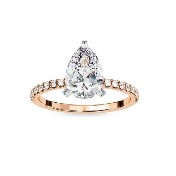 AFFY Hidden Halo Solitaire Engagement Ring for Women Center 9x6mm Pear Cut Lab Created Moissanite Wedding Anniversary Ring in 10K Solid Rose Gold Size-10