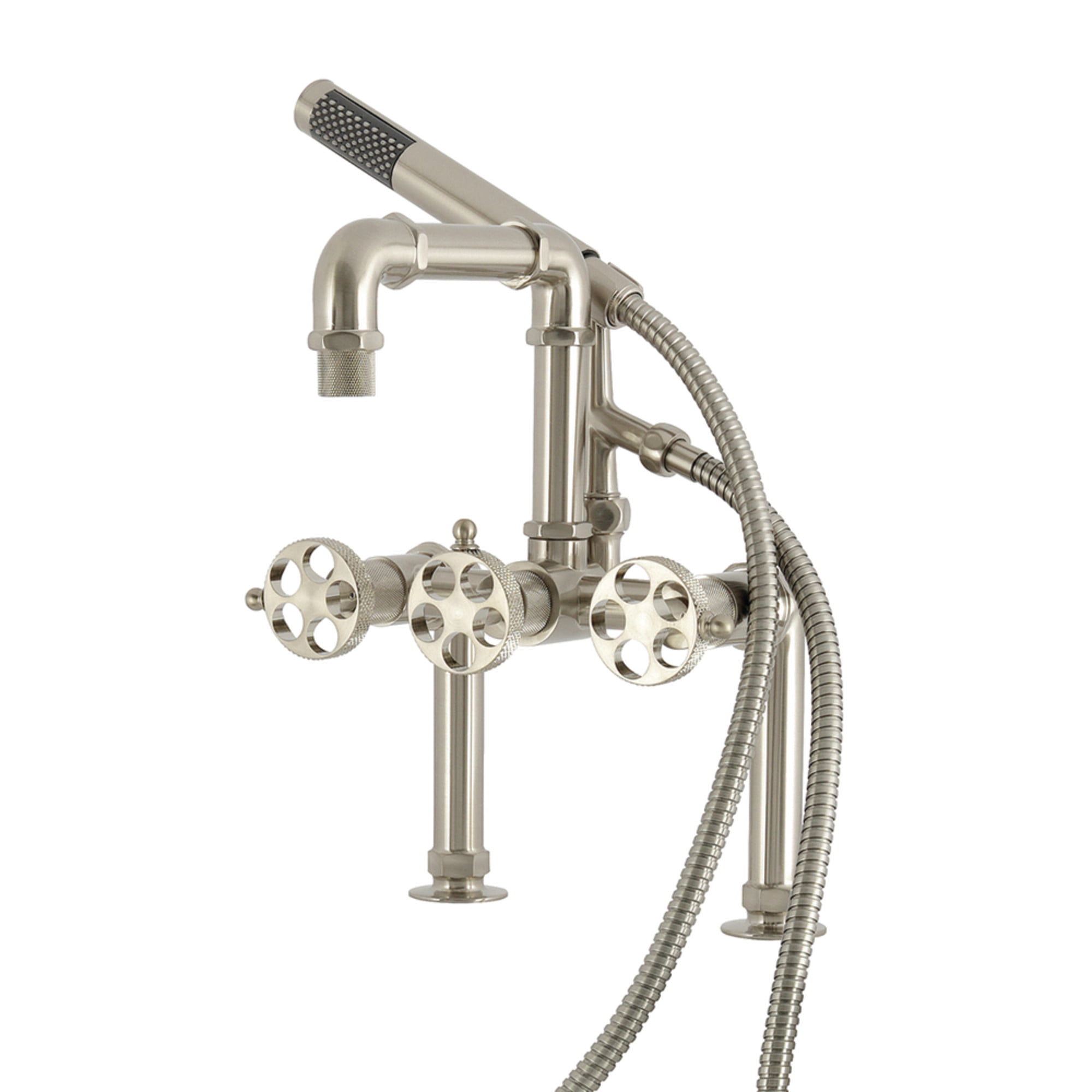 Kingston Brass Aqua Vintage Clawfoot Tub Faucet - 7" Spout Reach, Polished Chrome, Deck Mount With Telephone Hand Shower